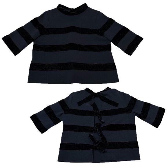 Maje Tops - Maje Velvet Stripe Meline Knit Crop Top Open Back Navy Blue Size 2 / Medium